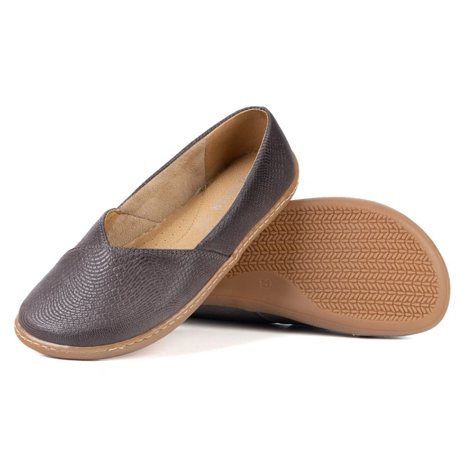 Damskie baleriny skórzane barefoot - kolor fango